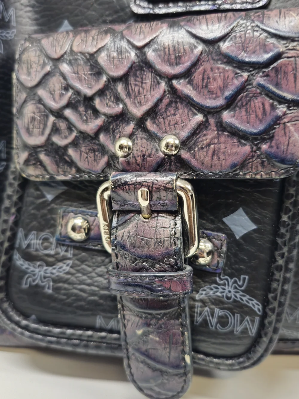 MCM Black Crocodile Iridescent Duffle bag